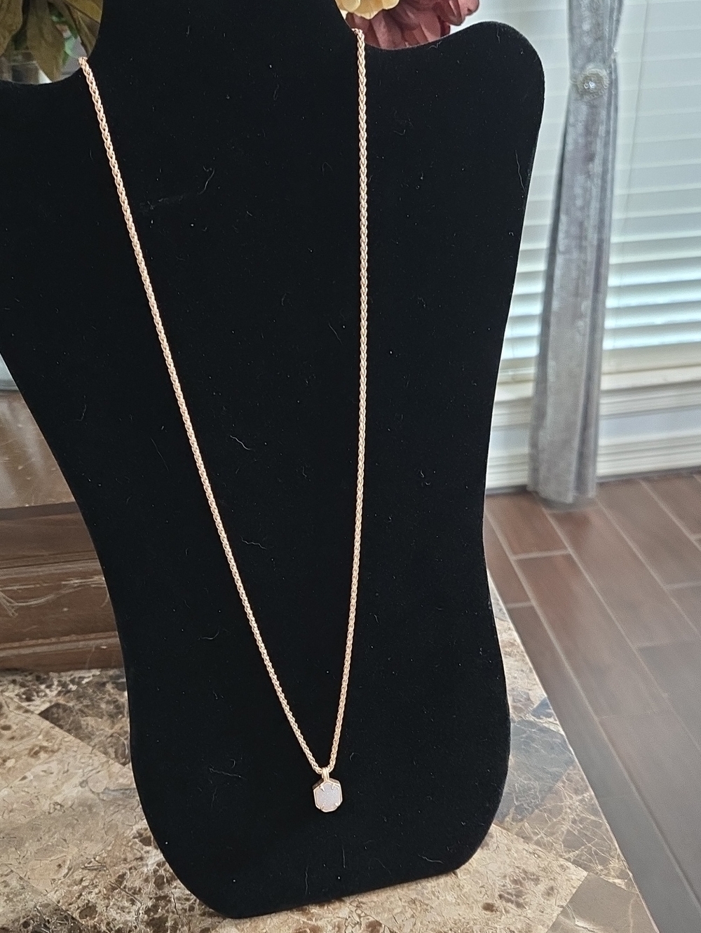 Kendra Scott Rose Gold Necklace with White Stone Pendant